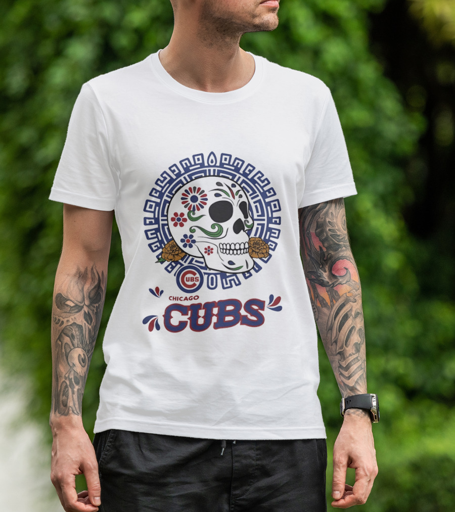 Chicago Cubs Día De Los Muertos Sugar Skull Floral T-Shirt