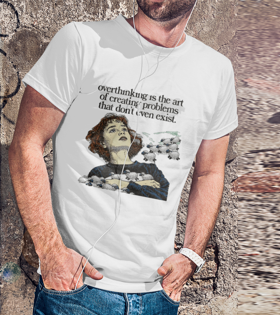 Overthinking Is The Art Of Creating Problems That Don't Even Exist Vintage Style Girl With Sheep T-Shirt