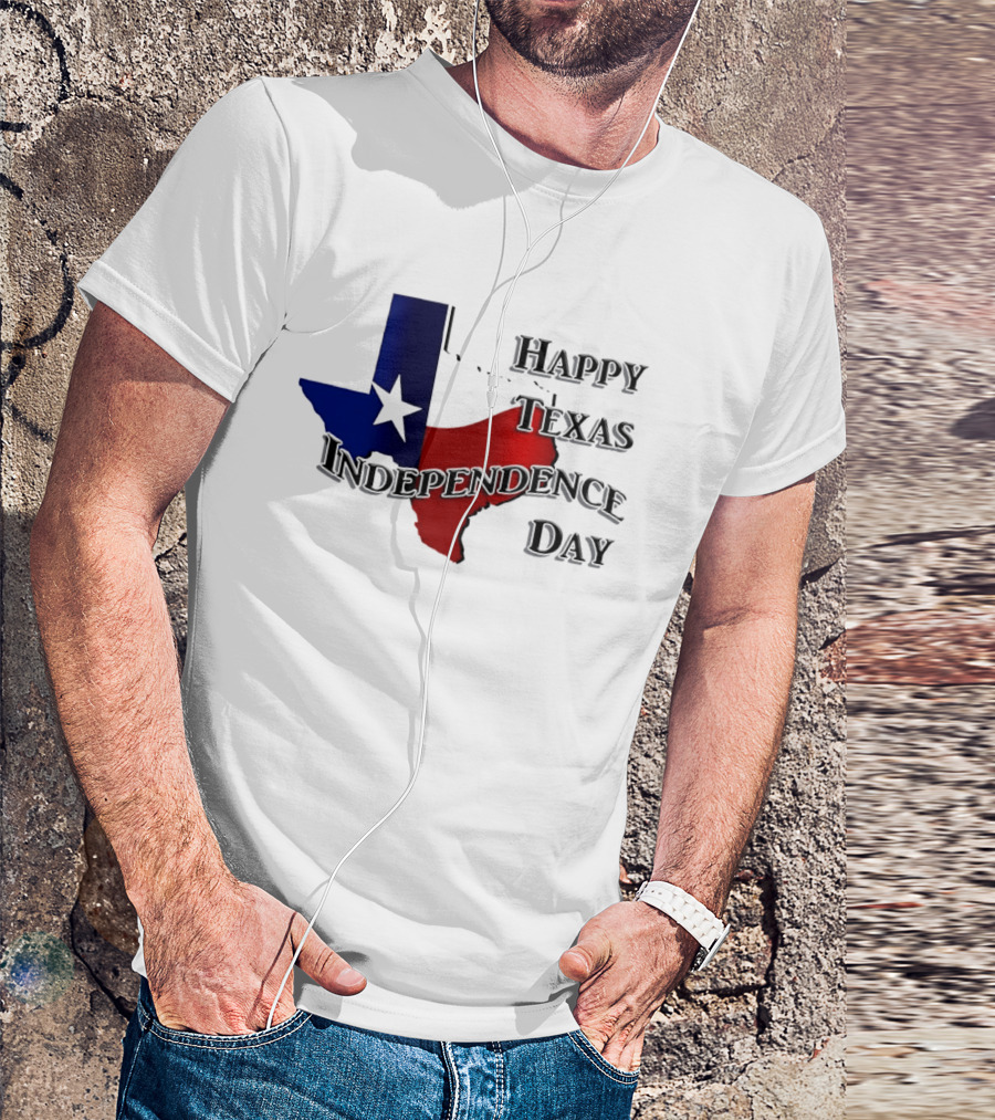 Happy Texas Independence Day Map Red And Blue Star T-Shirt
