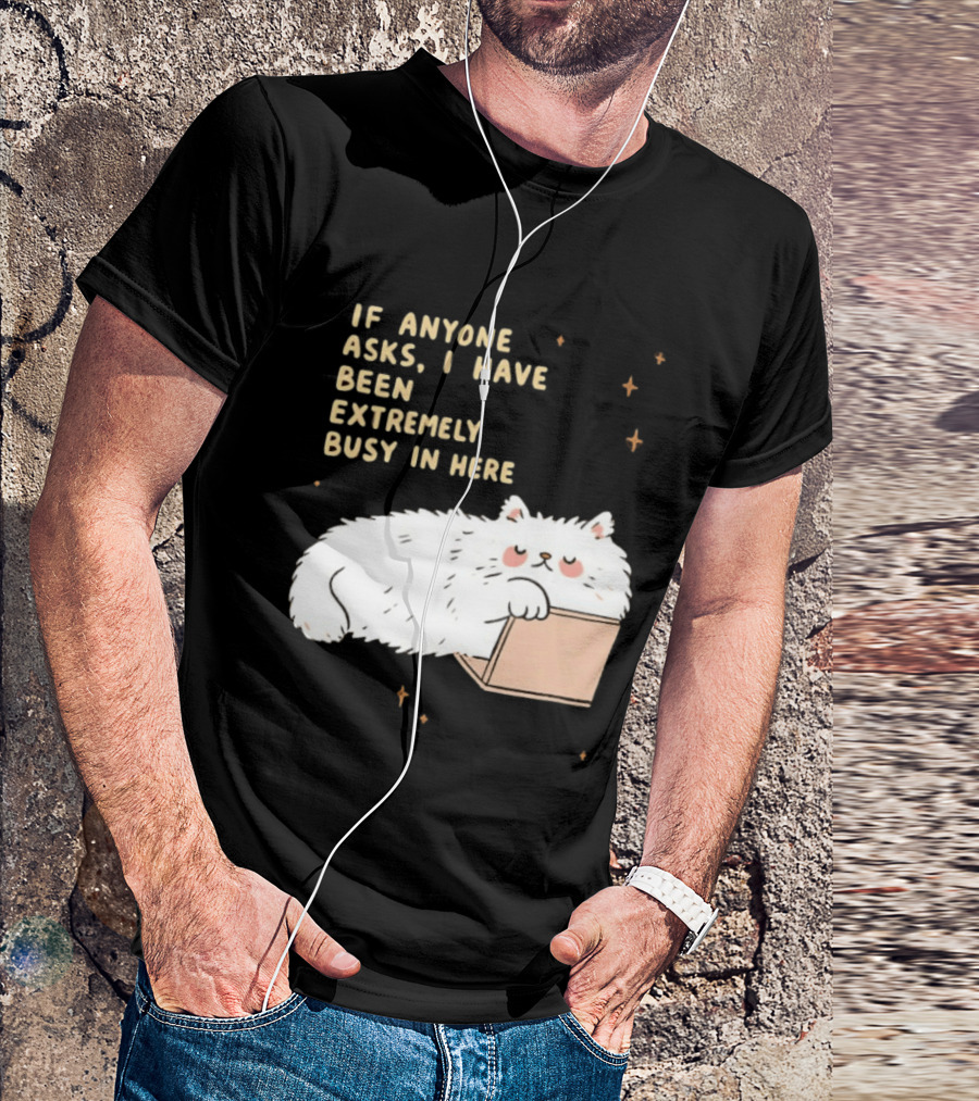If Anyone Asks I Have Been Extremely Busy In Here Fluffy White Cat In Box T-Shirt