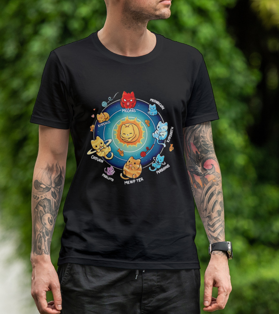 Cat Solar System Pun With Meowars And Planets Names Like Kittenus And Purrurns T-Shirt