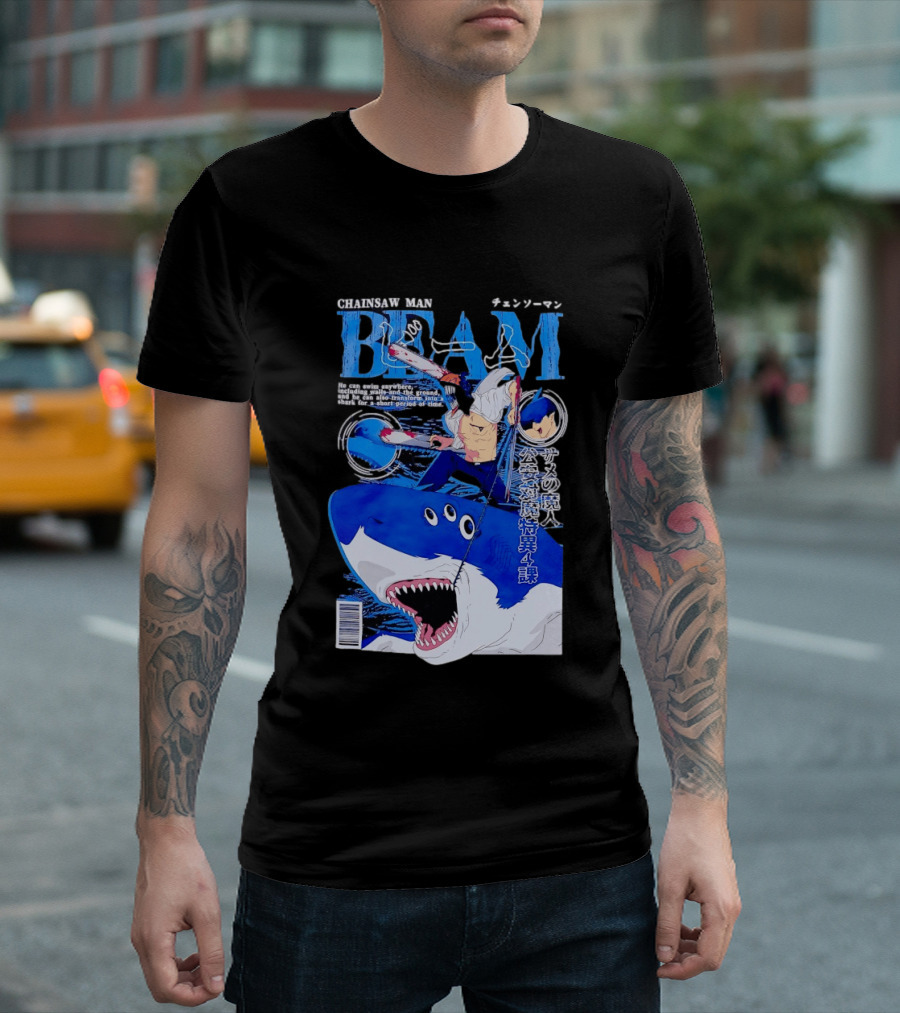 Chainsaw Man Beam Shark Transformation Japanese Manga Cover T-Shirt