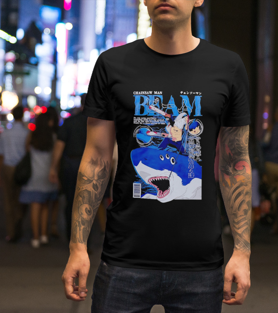 Chainsaw Man Beam Shark Transformation Japanese Manga Cover T-Shirt