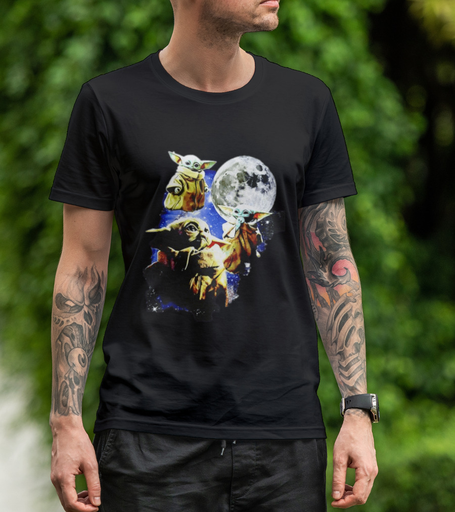 Grogu Star Wars The Mandalorian Baby Yoda Three Wolves Moon T-Shirt