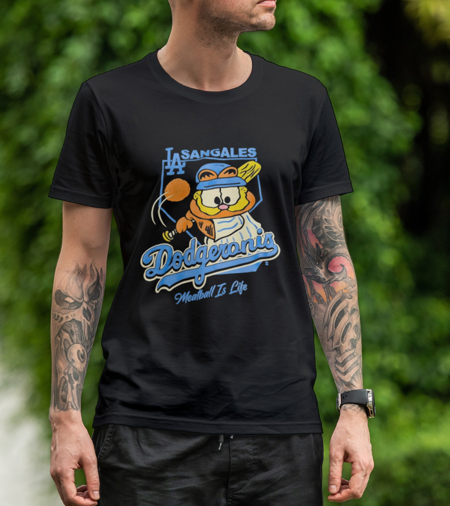 La Sangales Dodgeronis Meatball Is Life Los Angeles Dodgers Orange Cat Baseball T-Shirt