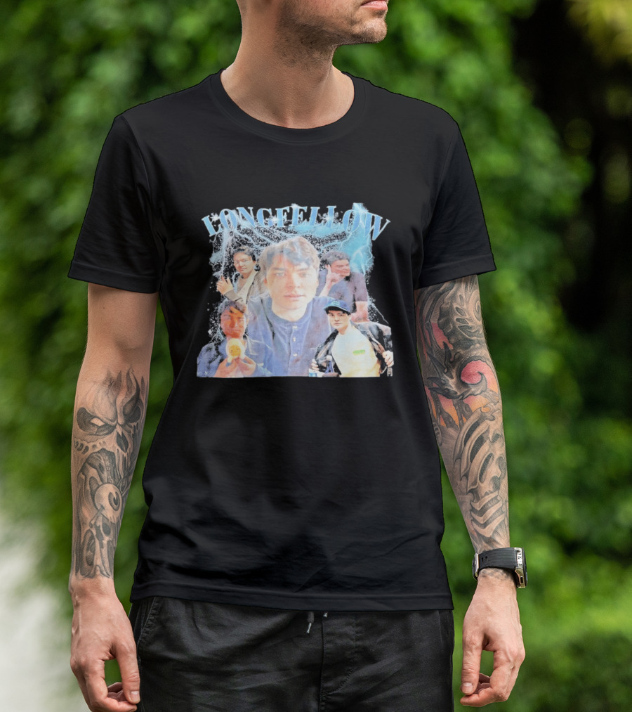 Longfellowww Collage Blue Lightning Multiple Faces Visual T-Shirt