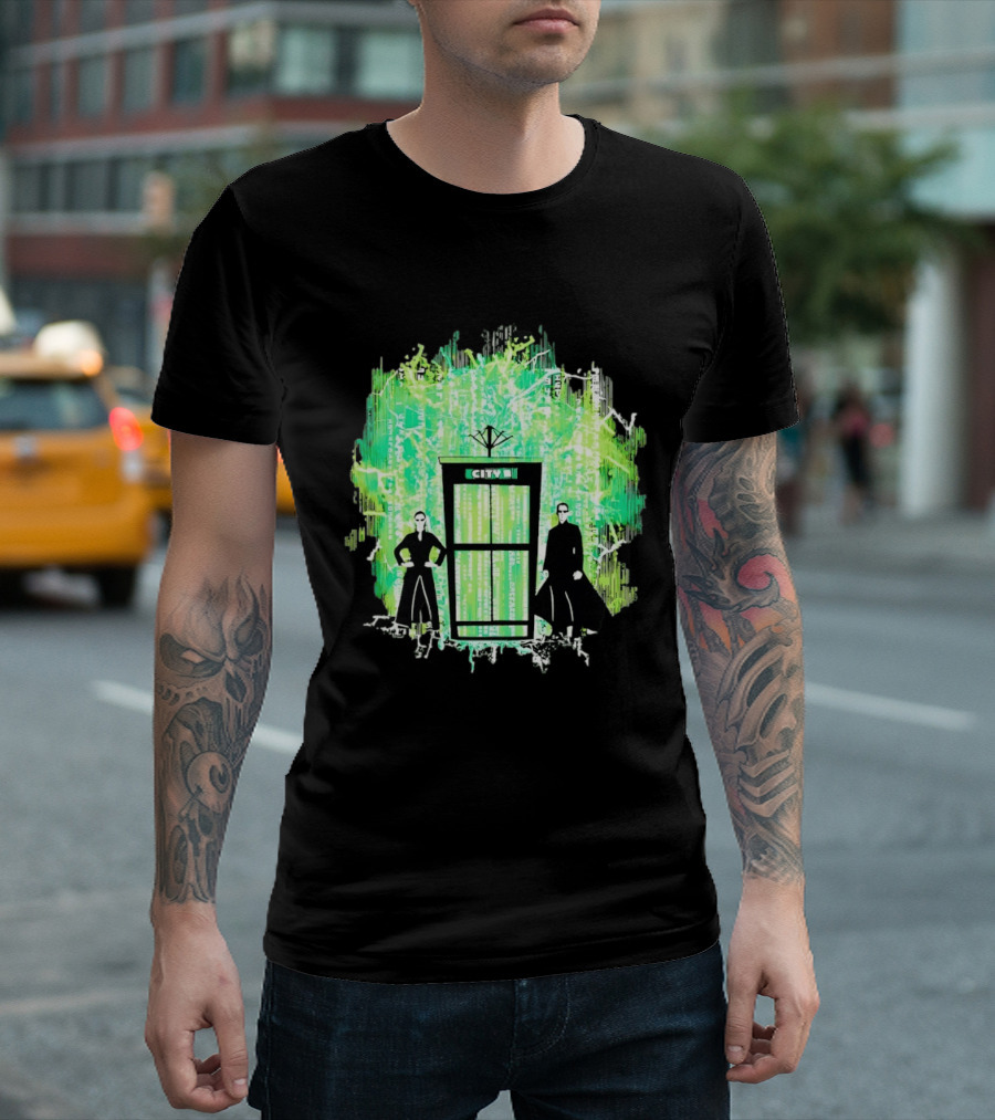 Matrix City Phone Booth Green Code Agents T-Shirt