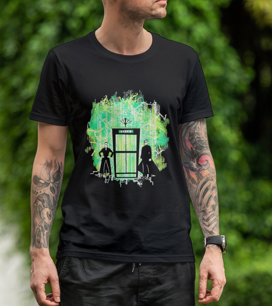 Matrix City Phone Booth Green Code Agents T-Shirt
