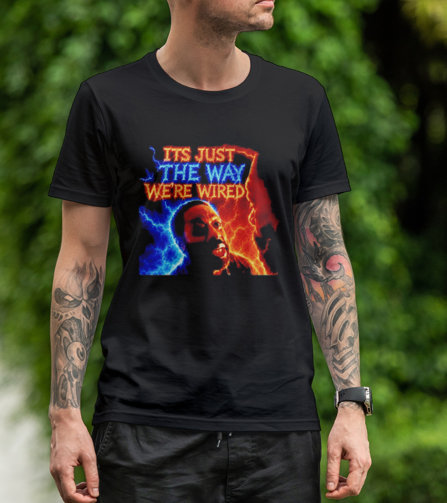 Its Just The Way We're Wired Red And Blue Lightning Face Illusion T-Shirt