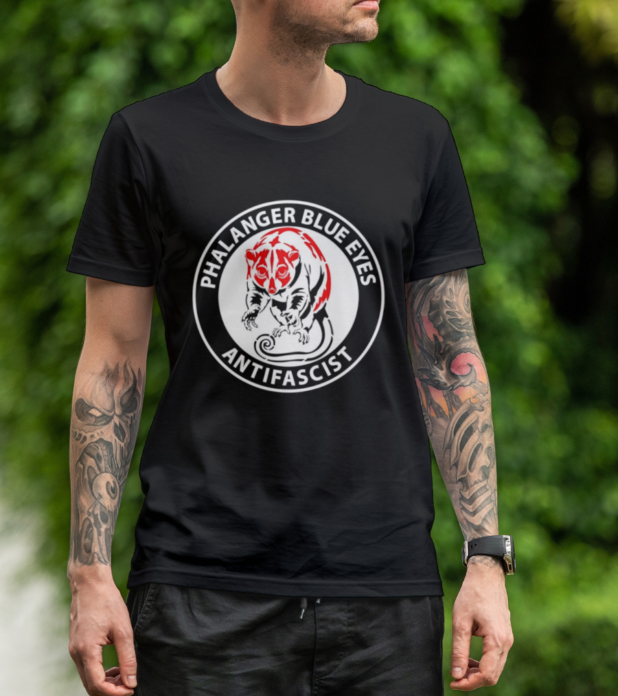 Phalanger Blue Eyes Antifascist Antifa Red White Circle T-Shirt