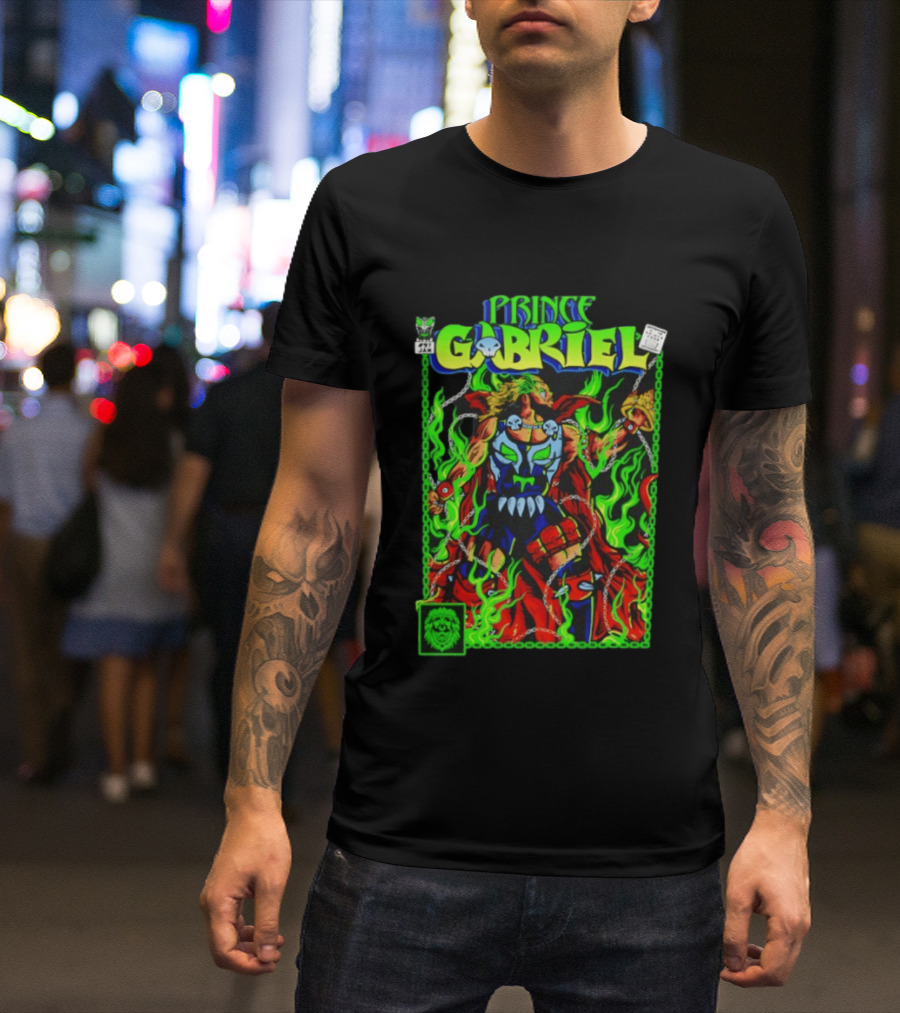 Prince Gabriel Comic Book Cover Fantasy Chain And Sword Warrior Neon Green Flames T-Shirt