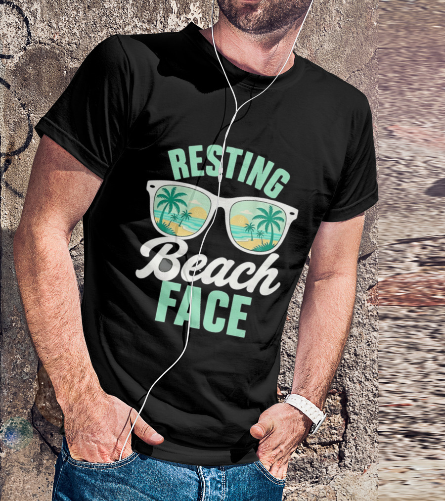 Resting Beach Face Sunglasses Palm Trees Tropical Summer Vacation T-Shirt