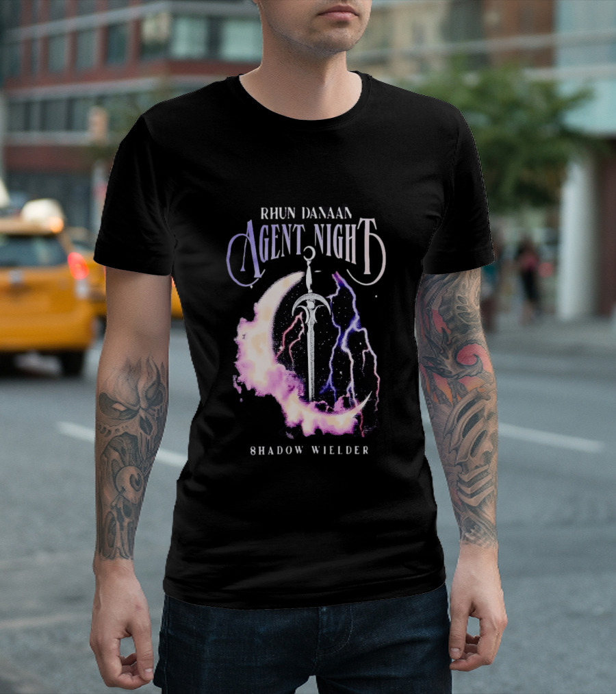 Rhun Danaan Agent Night Shadow Wielder Sword Moon Lightning T-Shirt