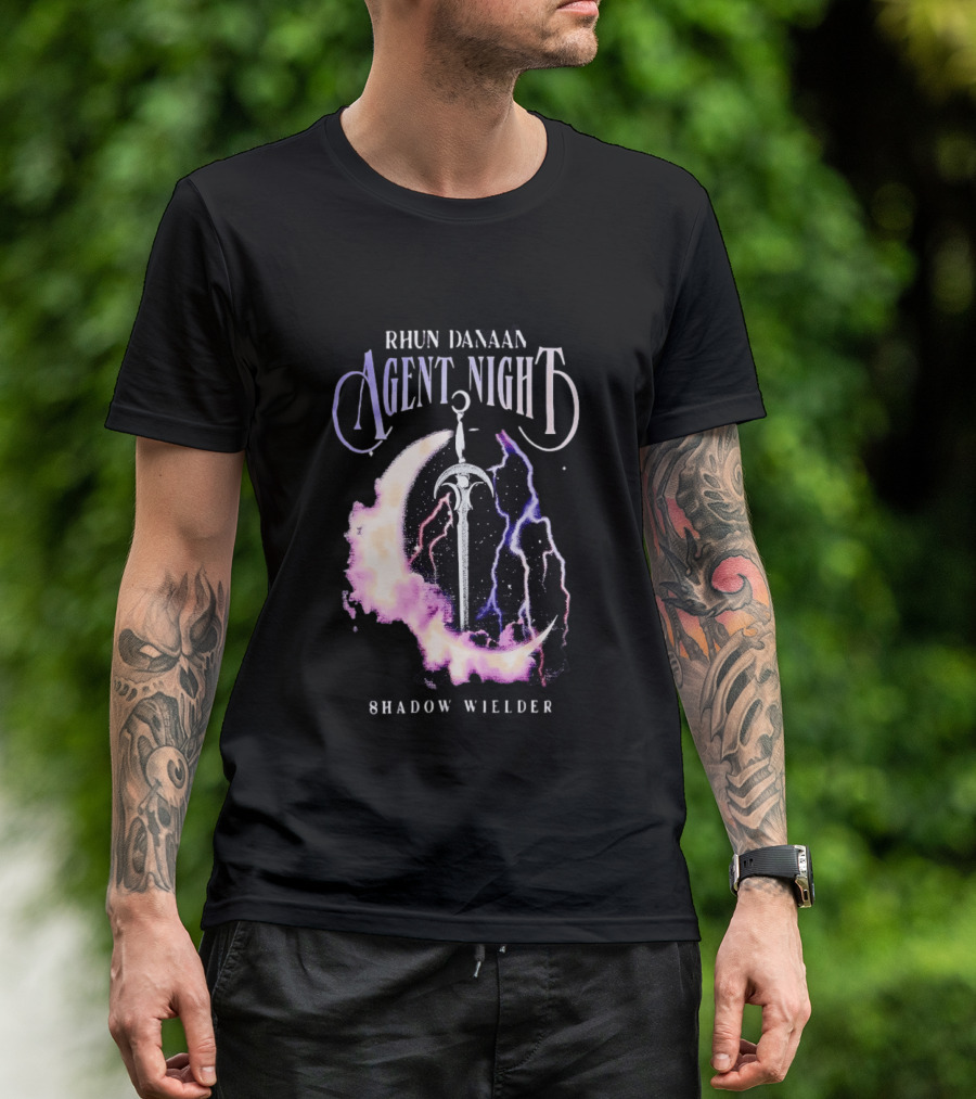 Rhun Danaan Agent Night Shadow Wielder Sword Moon Lightning T-Shirt