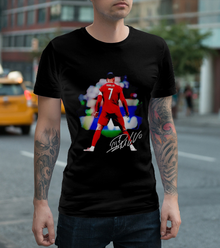 Ronaldo Number 7 Portugal National Team Jersey Photographic Arts With Autograph T-Shirt