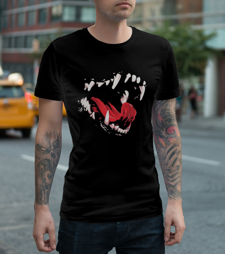 Snarling Wolf Mouth Teeth Animal Predator Red Brush T-Shirt
