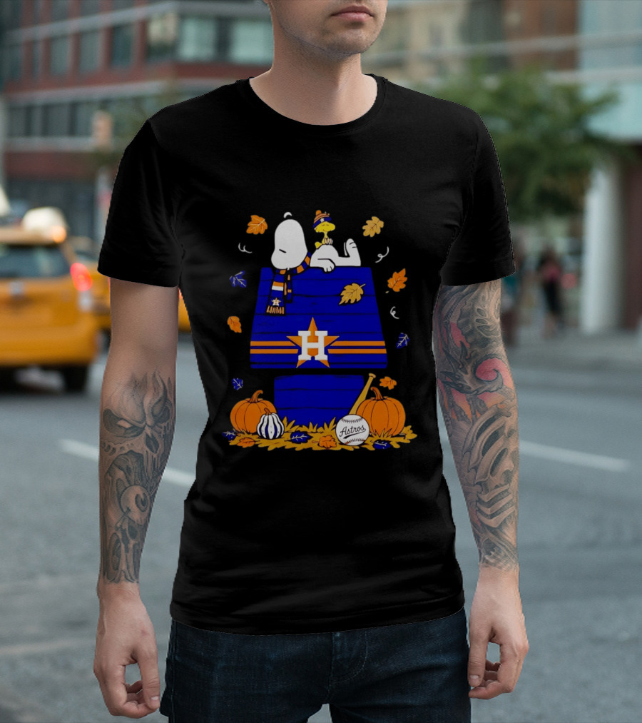 Snoopy Woodstock Houston Astros Fall Baseball Halloween Pumpkins T-Shirt