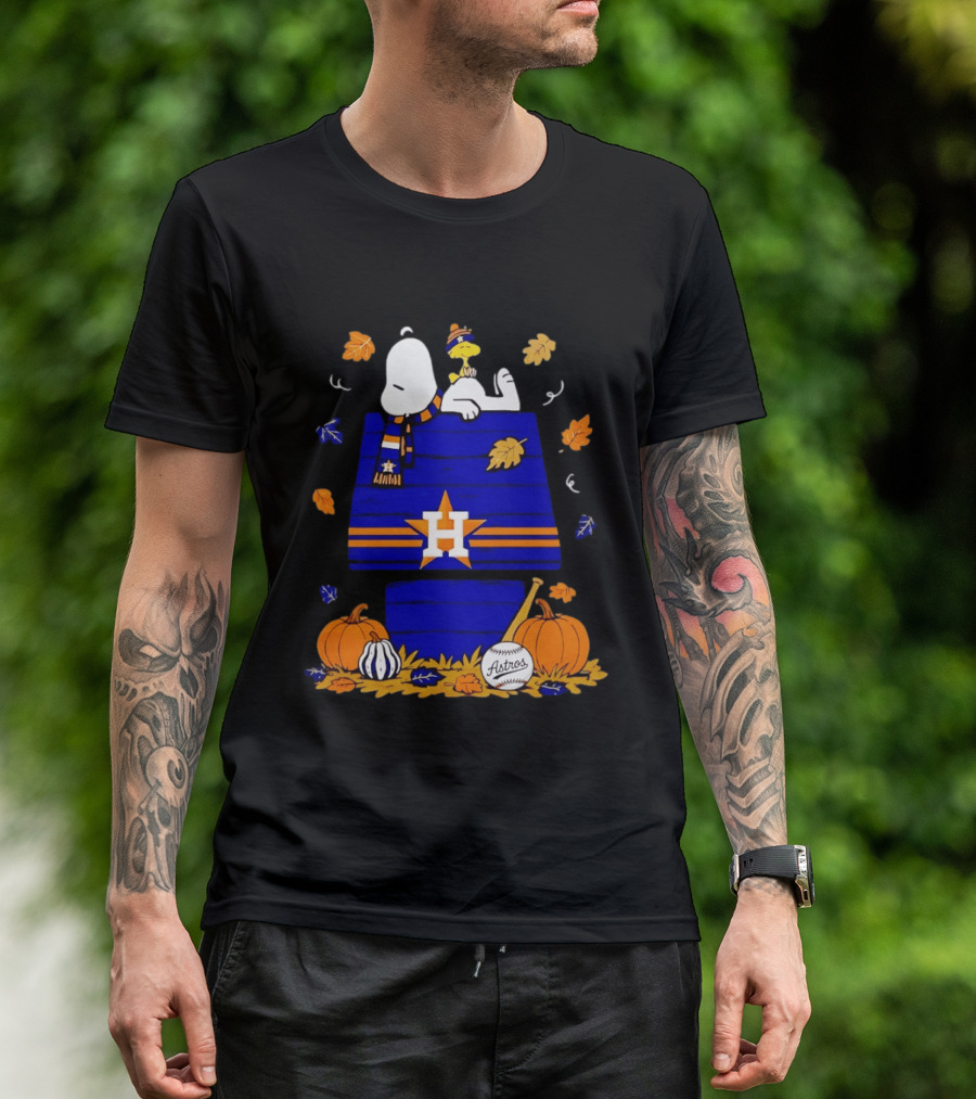 Snoopy Woodstock Houston Astros Fall Baseball Halloween Pumpkins T-Shirt