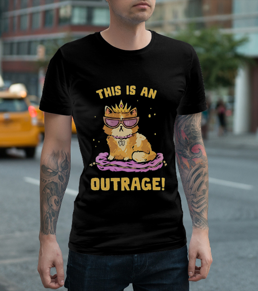 This Is An Outrage Cat With Crown Sunglasses And Butterfly Necklace T-Shirt