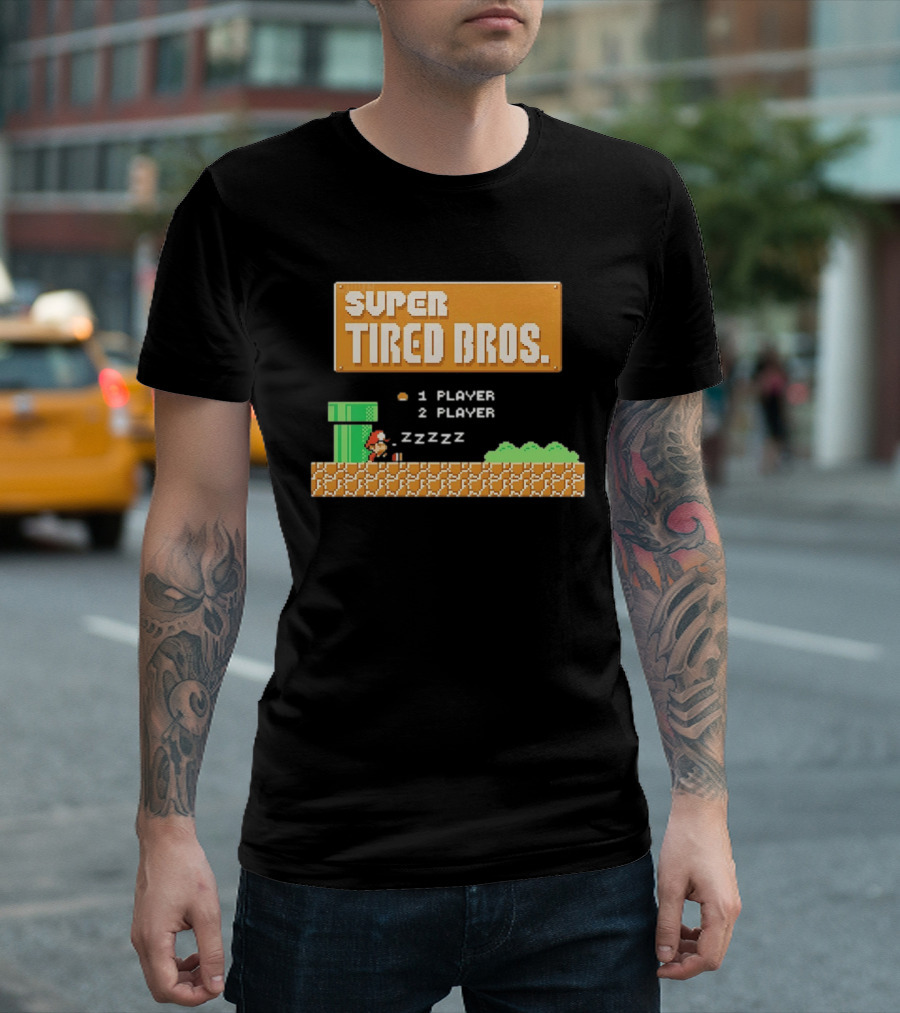 Super Tired Bros Sleepy ZZZZZ Mario 1 Player 2 Player T-Shirt