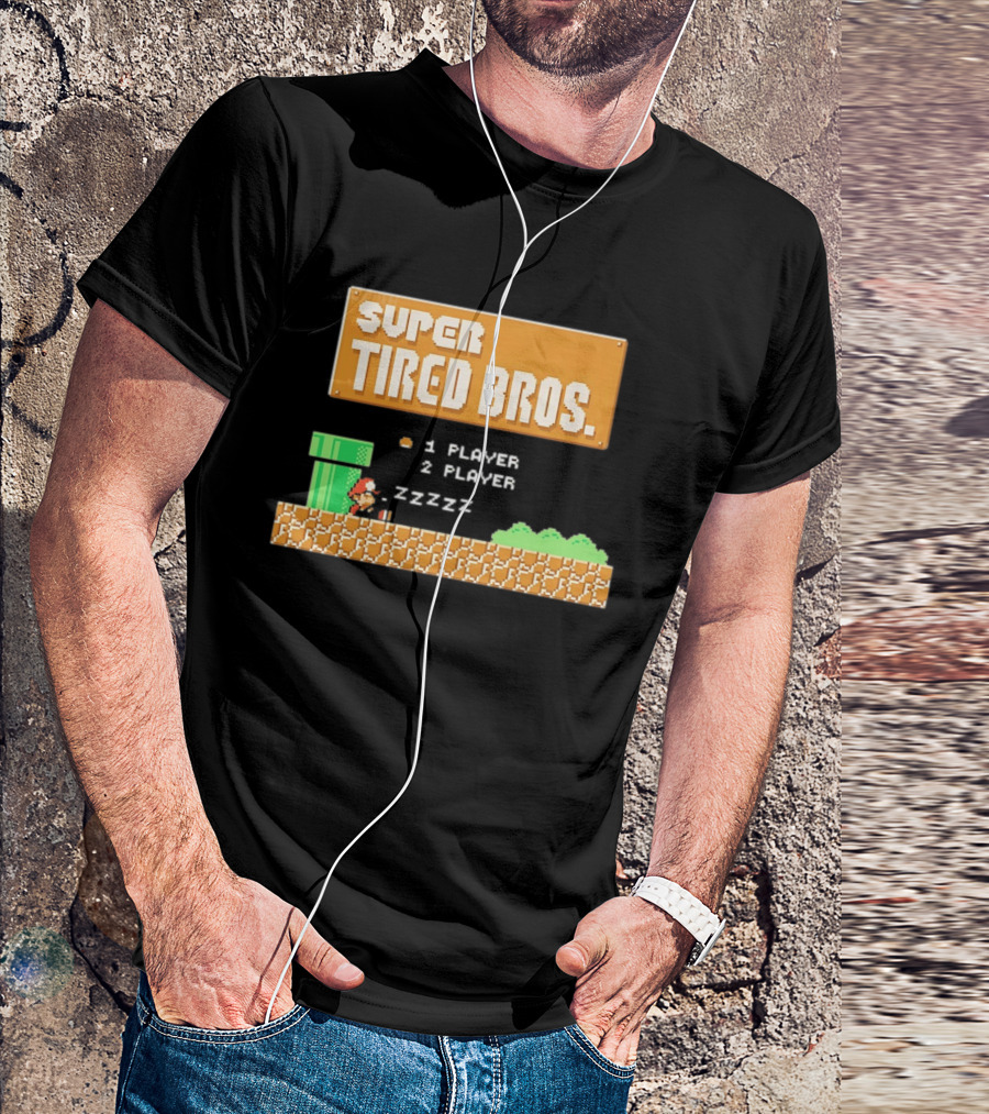 Super Tired Bros Sleepy ZZZZZ Mario 1 Player 2 Player T-Shirt