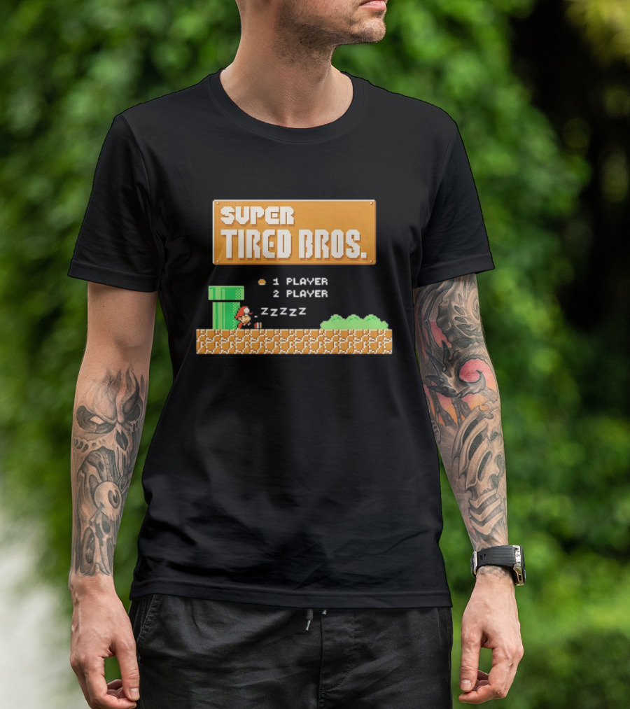 Super Tired Bros Sleepy ZZZZZ Mario 1 Player 2 Player T-Shirt