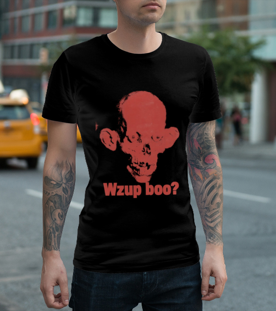 Wzup Boo Creepy Skull Horror Spooky T-Shirt