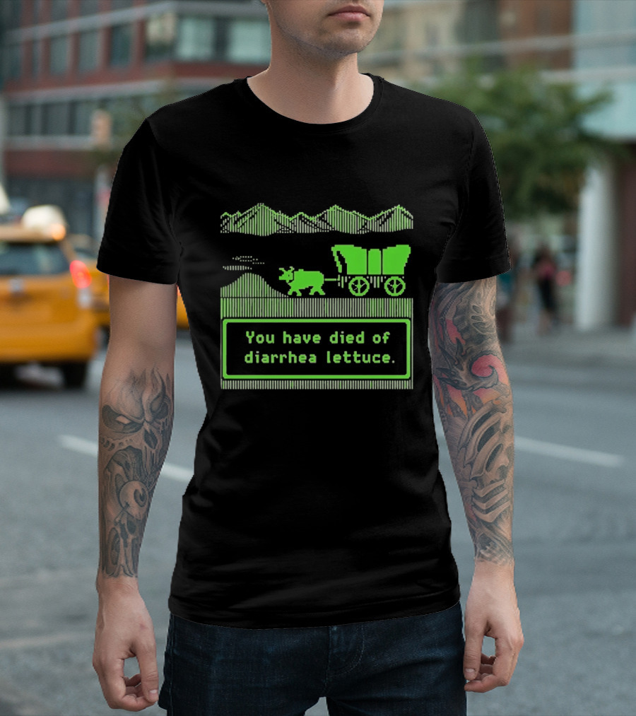 You Have Died Of Diarrhea Lettuce Oregon Trail Wagon Pixelated Retro Text Green T-Shirt