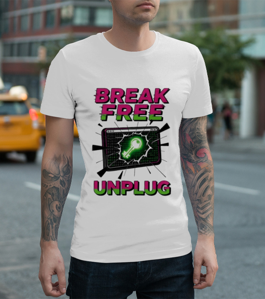 Break Free Unplug Digital Glitch Key Cyber T-Shirt