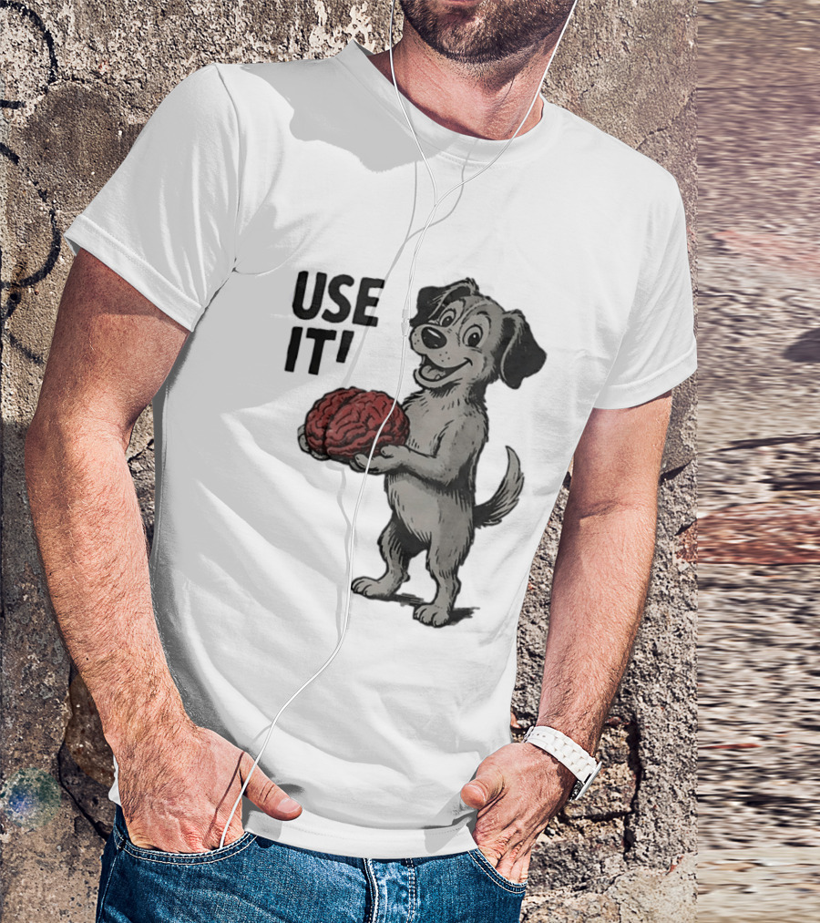 Cartoon Dog Holding Brain Use It Meme T-Shirt