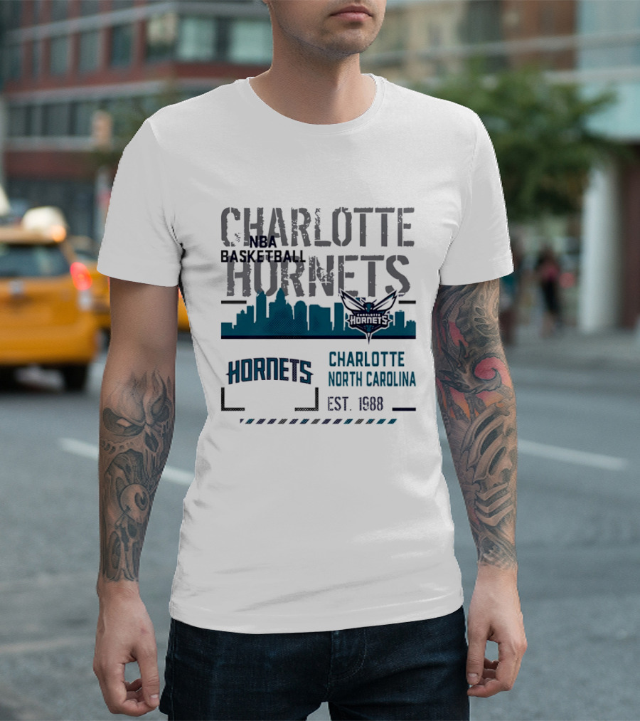 Charlotte Hornets NBA Basketball City Skyline Est 1988 North Carolina T-Shirt