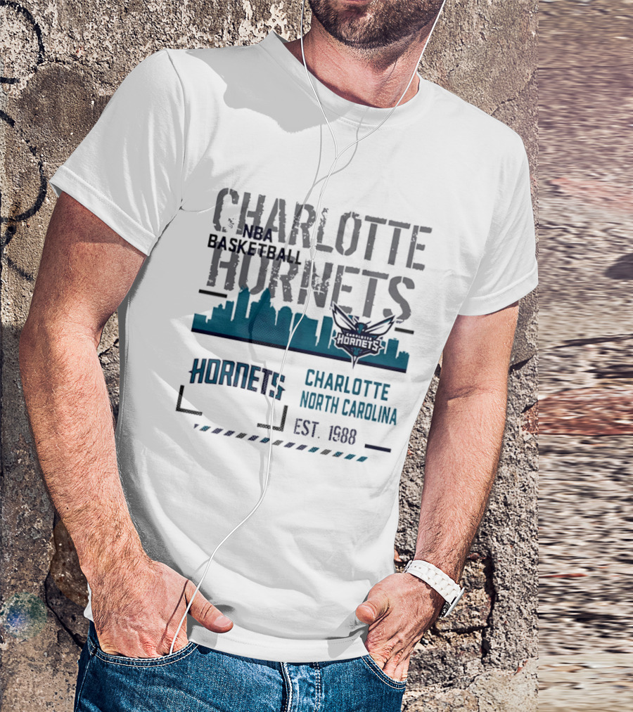 Charlotte Hornets NBA Basketball City Skyline Est 1988 North Carolina T-Shirt