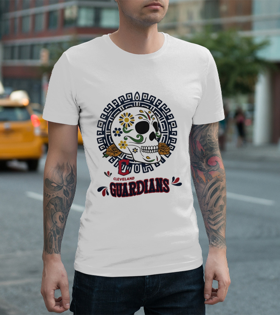 Cleveland Guardians Sugar Skull Day Of The Dead Floral Motif T-Shirt