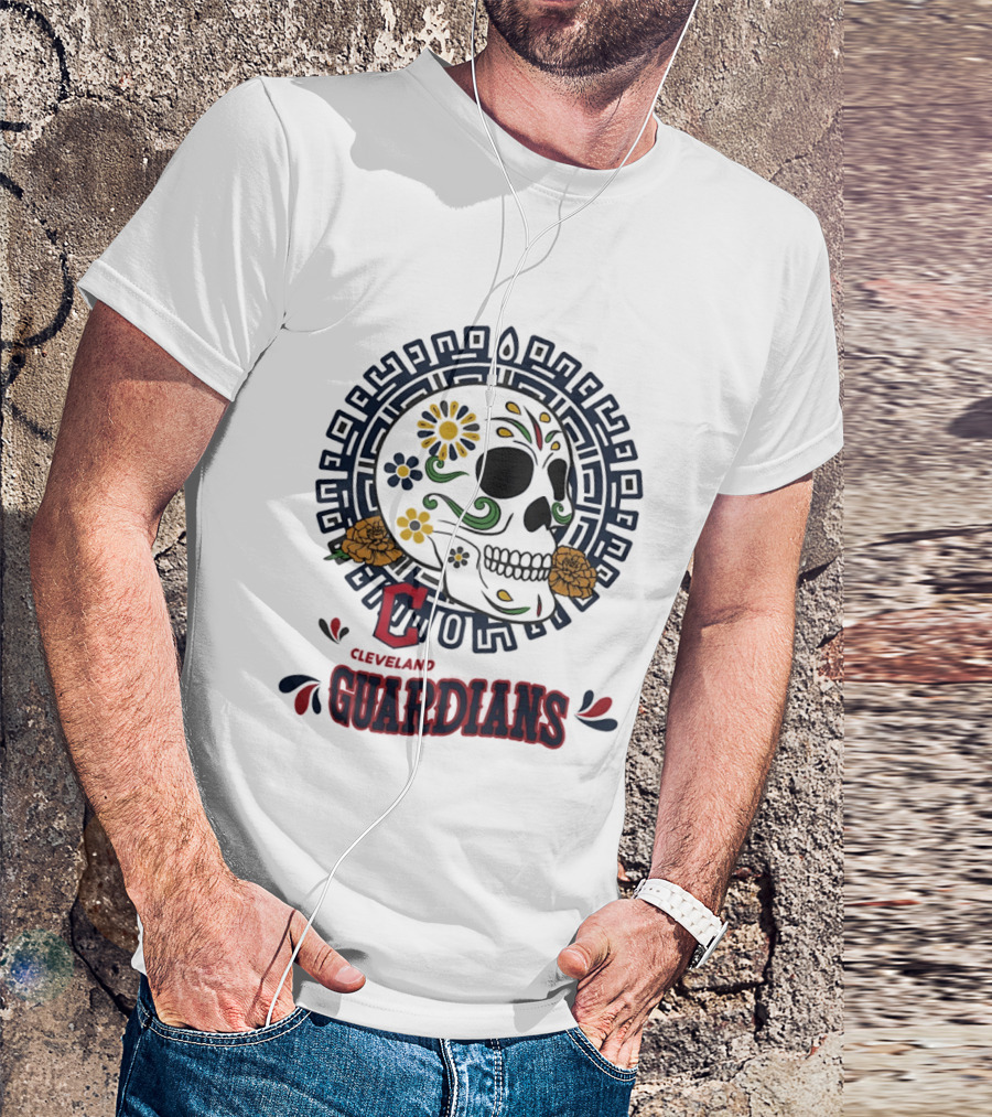 Cleveland Guardians Sugar Skull Day Of The Dead Floral Motif T-Shirt