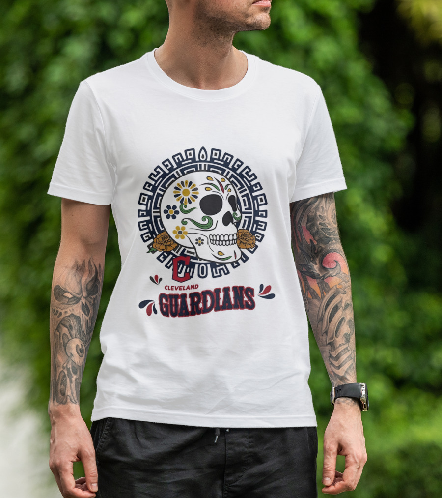 Cleveland Guardians Sugar Skull Day Of The Dead Floral Motif T-Shirt