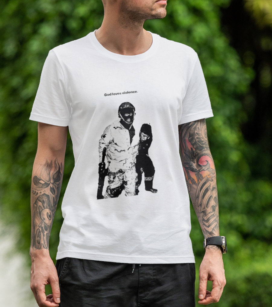 God Loves Violence Edgy Provocative Soldier And Child T-Shirt