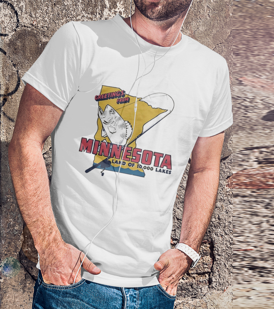 Greetings From Minnesota Land Of 10000 Lakes Fishing Map T-Shirt