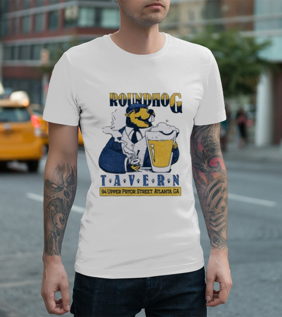 Groundhog Tavern 94 Upper Pryor Street Atlanta GA Vintage Style Beer And Smoke T-Shirt