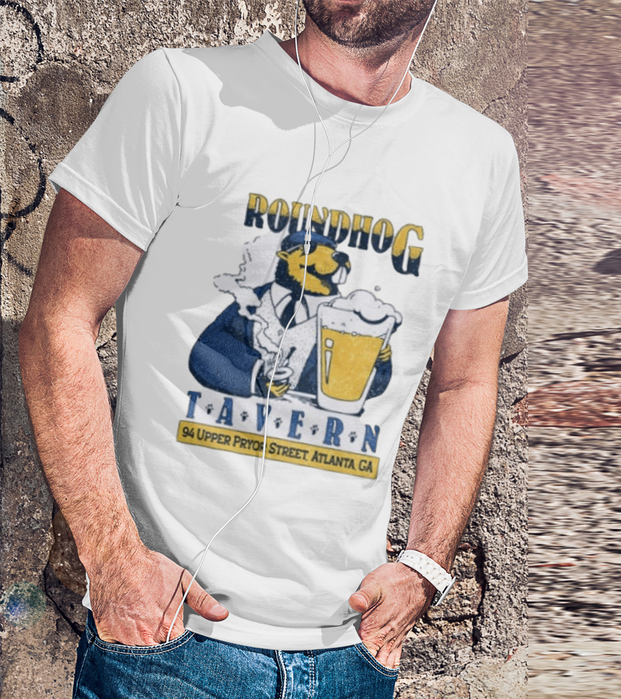 Groundhog Tavern 94 Upper Pryor Street Atlanta GA Vintage Style Beer And Smoke T-Shirt