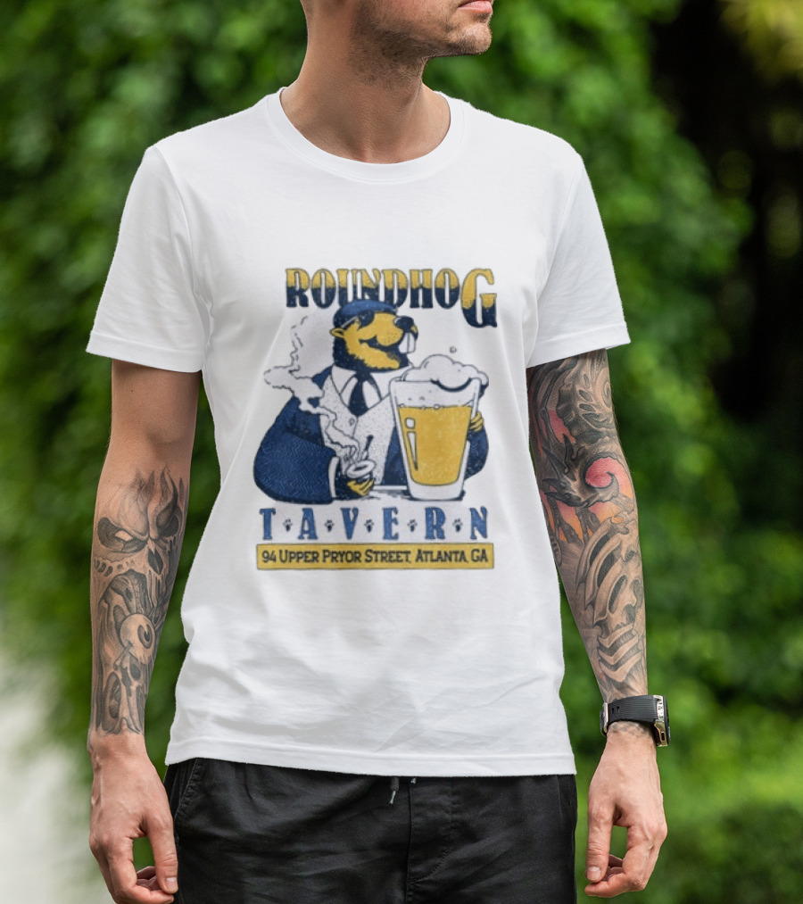Groundhog Tavern 94 Upper Pryor Street Atlanta GA Vintage Style Beer And Smoke T-Shirt