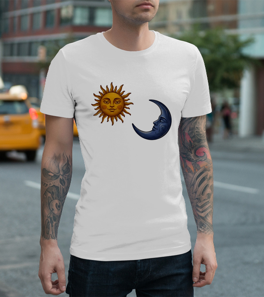 Sun Face And Crescent Moon Celestial Pair Harmony T-Shirt