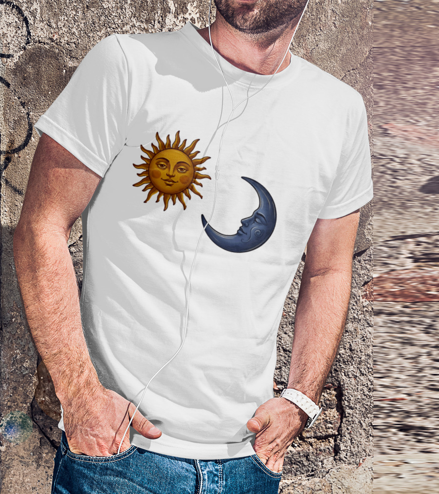 Sun Face And Crescent Moon Celestial Pair Harmony T-Shirt