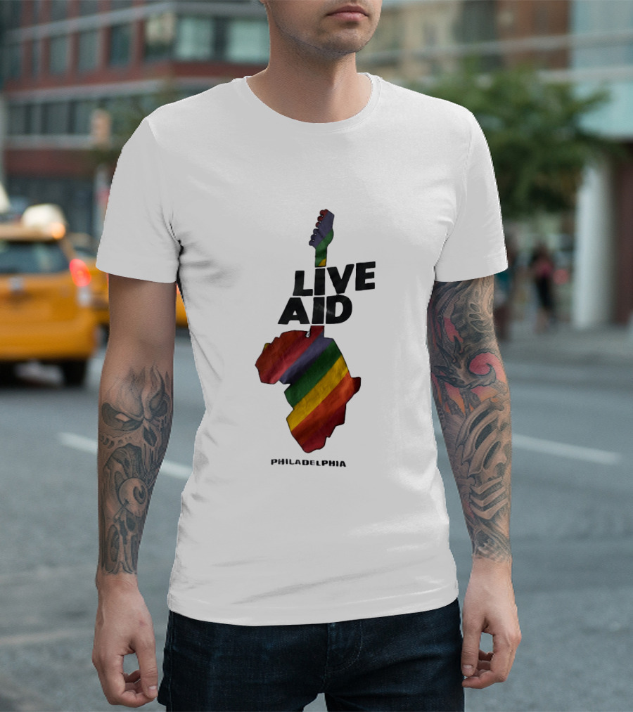 1985 Live Aid Rainbow Guitar Philadelphia Concert T-Shirt