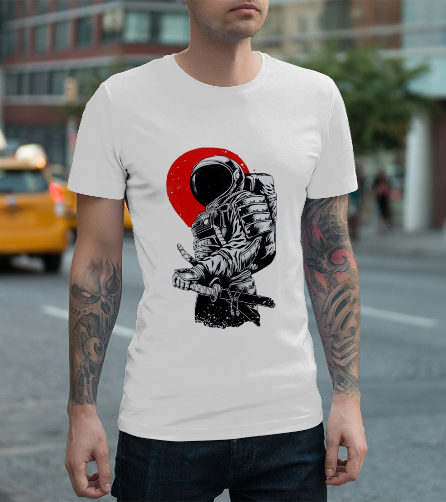 Astronaut Samurai Katana Sword Red Rising Sun T-Shirt