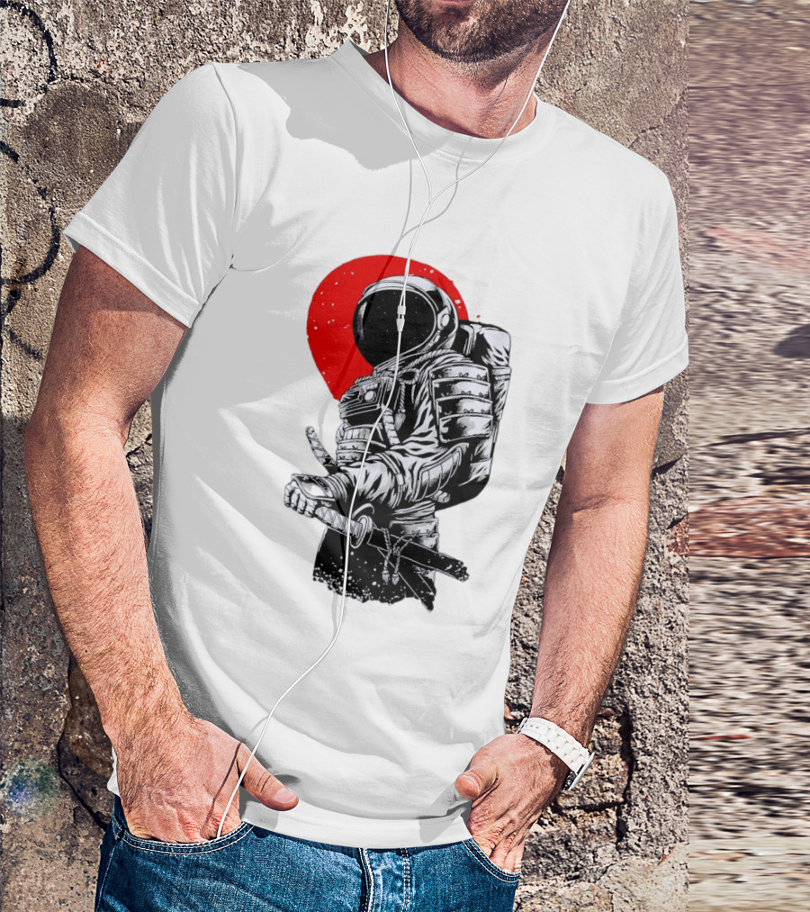 Astronaut Samurai Katana Sword Red Rising Sun T-Shirt