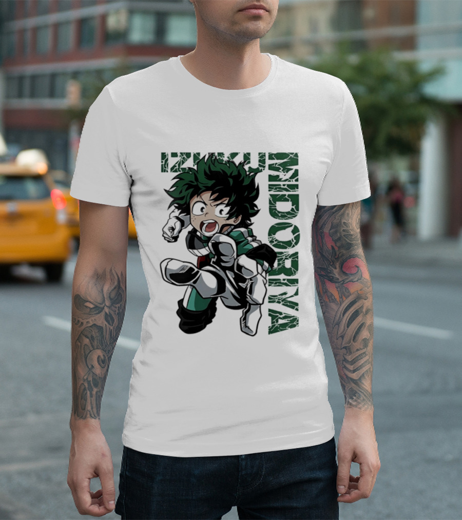 Izuku Midoriya Action Pose Green Hero Costume Anime T-Shirt