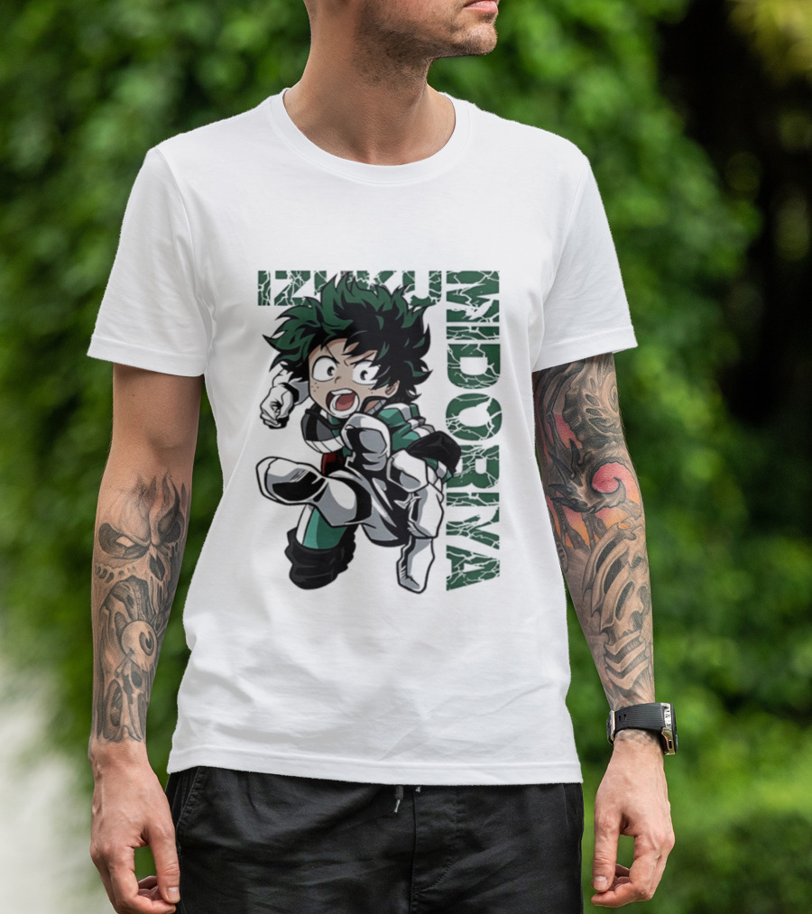 Izuku Midoriya Action Pose Green Hero Costume Anime T-Shirt