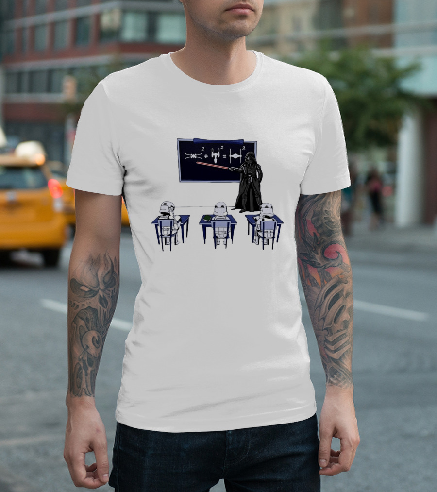 Darth Vader Teaching TIE Fighter Math To Stormtroopers Classroom Cartoon T-Shirt