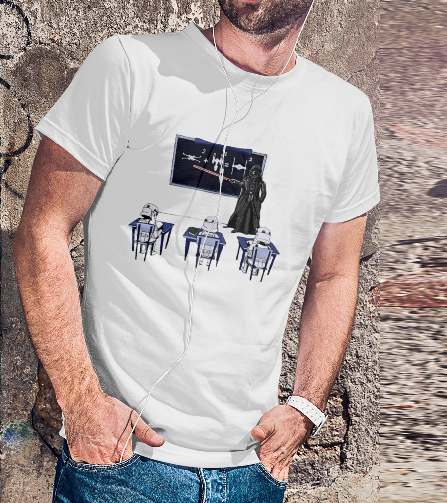 Darth Vader Teaching TIE Fighter Math To Stormtroopers Classroom Cartoon T-Shirt