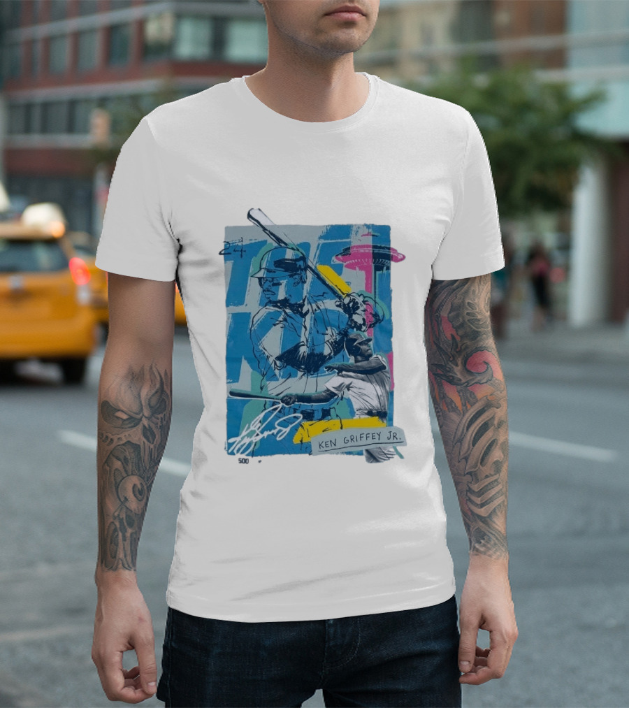Ken Griffey Jr The Kid Baseball Legend Number 24 Seattle Skyline T-Shirt